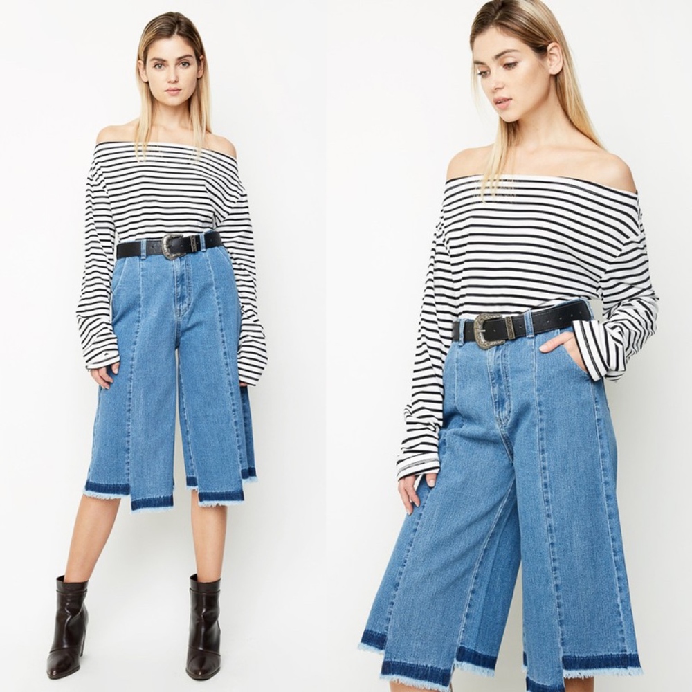 Off The Shoulder Stripe Print Long Sleeve Top